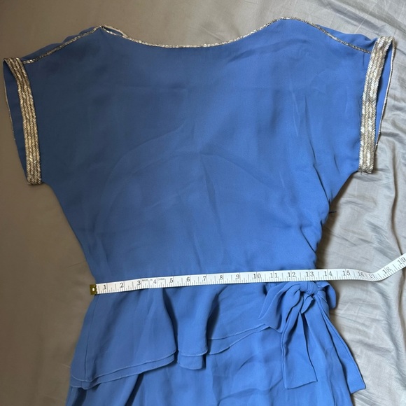 Vintage Norman Berg Blue Peplum Dress w/ Hand Beaded Trim - Picture 15 of 15